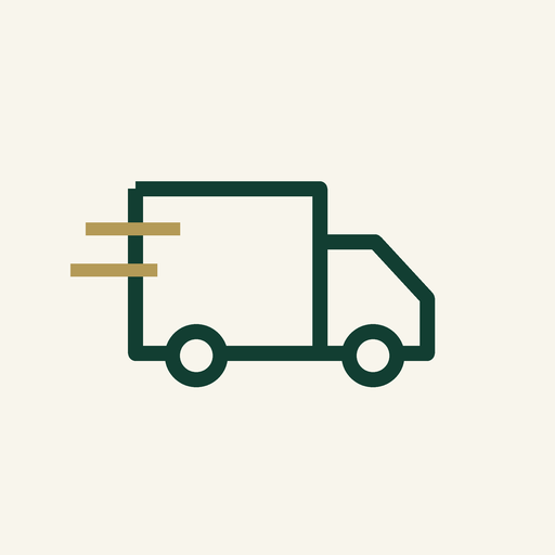 Skip the Queue — green delivery truck with gold speed lines